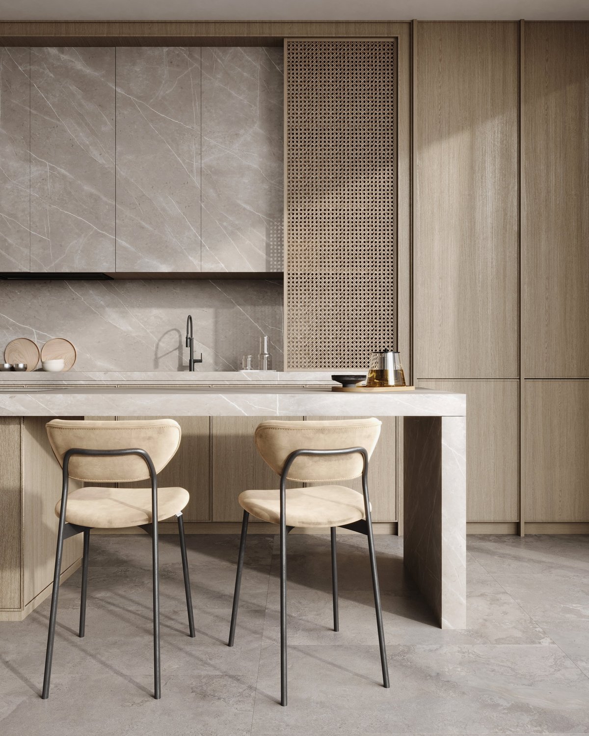 Modern wooden kitchen interior design close up