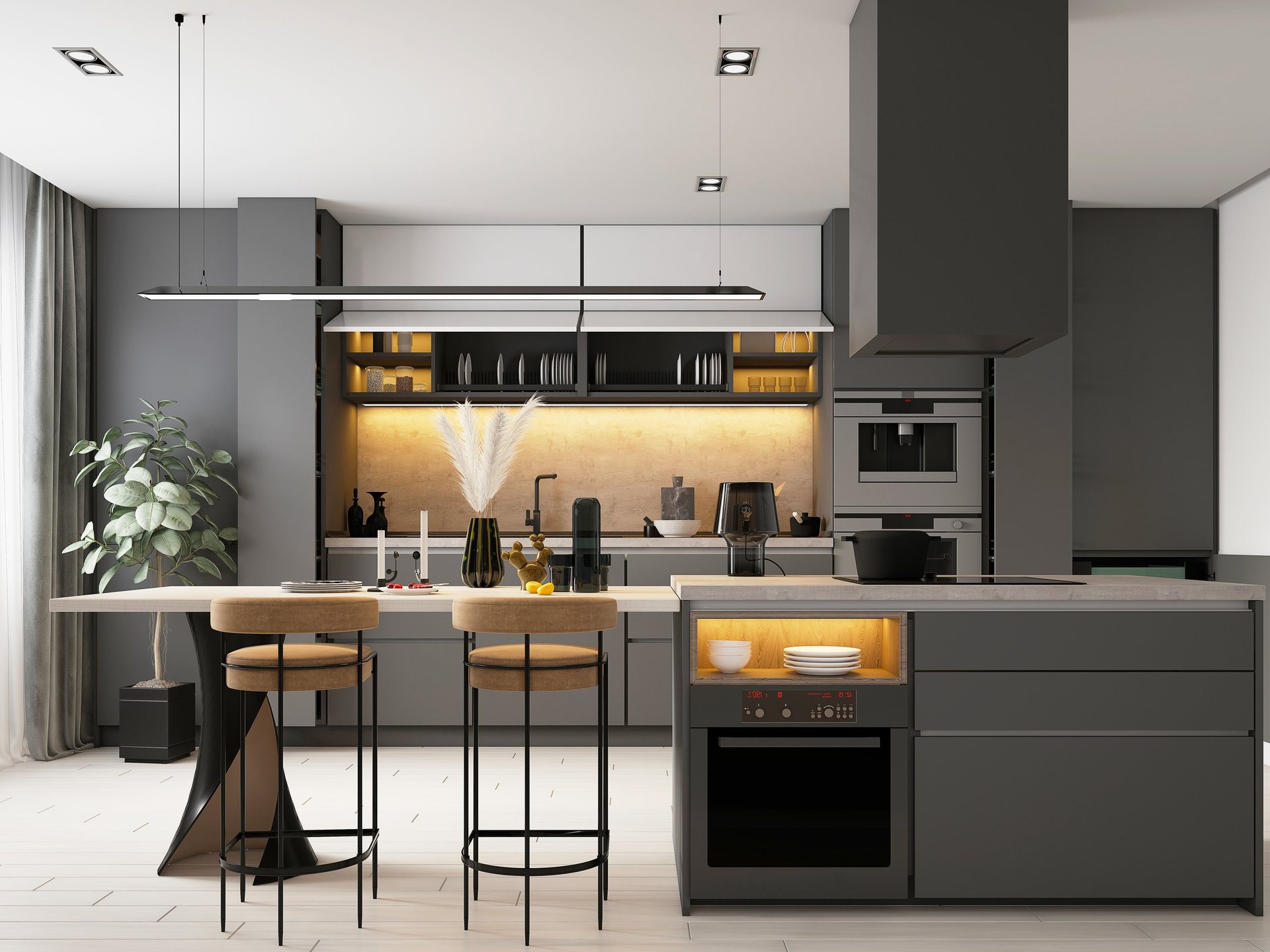 3d render luxury home kitchen interior